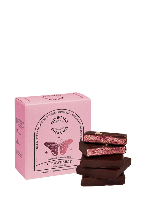 Snack al burro di frutta secca e Cioccolato Fondente Bio - Fragola e Macadamia - Box 4 Pezzi