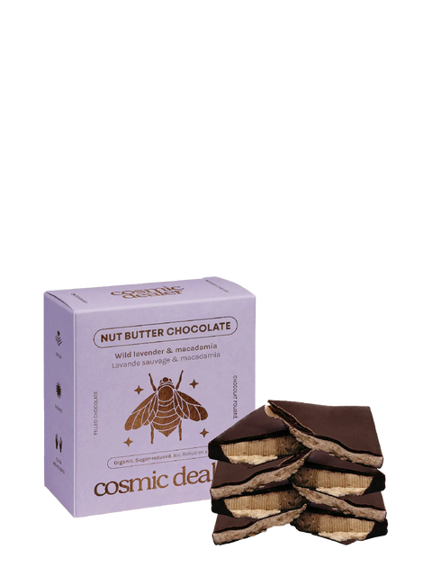 Snack al burro di frutta secca e Cioccolato Fondente Bio - Lavanda Selvaggia e Macadamia - Box 4 Pezzi