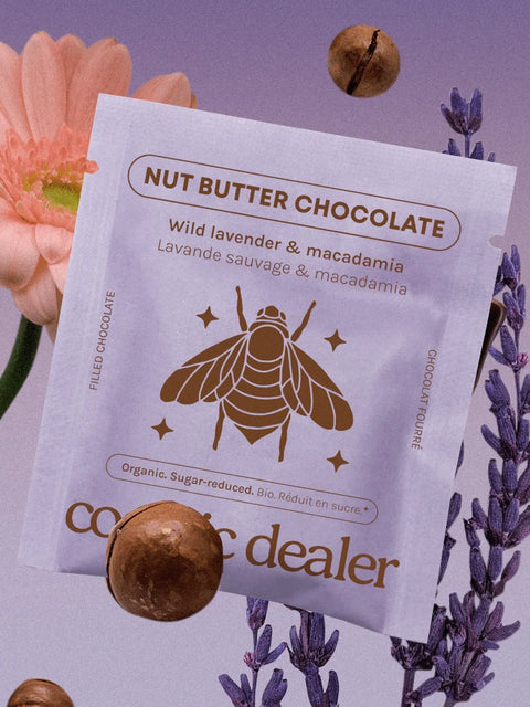 Snack al burro di frutta secca e Cioccolato Fondente Bio - Lavanda Selvaggia e Macadamia - Box 4 Pezzi