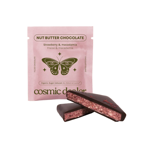 Snack al burro di frutta secca e Cioccolato Fondente Bio - Fragola e Macadamia - Box 4 Pezzi