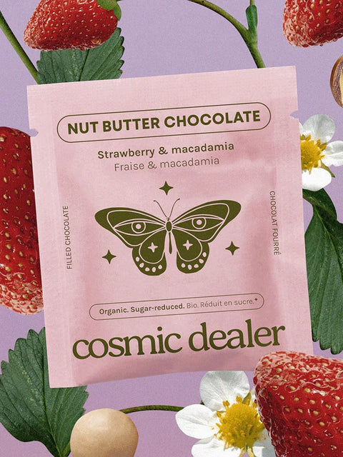 Snack al burro di frutta secca e Cioccolato Fondente Bio - Fragola e Macadamia - Box 4 Pezzi