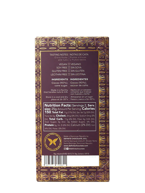 Cioccolato Fondente 90% Cacao Bio  - Bhonacao - 50g