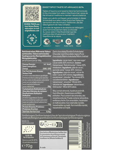Cioccolato Fondente Bio 82% - Arhuaco Colombia - 70g