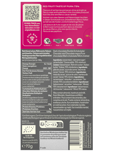 Cioccolato Fondente Bio 75% - Piura Peru - 70g