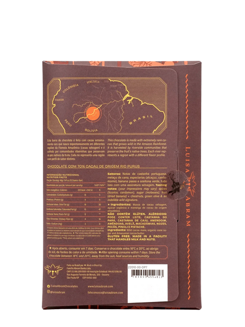 Cioccolato Fondente Selvaggio 70% Amazzonico - Purus River - 80g