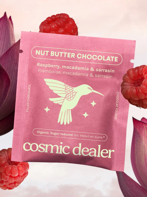 Snack al burro di frutta secca e Cioccolato Fondente Bio - Lampone e Macadamia - Box 4 Pezzi